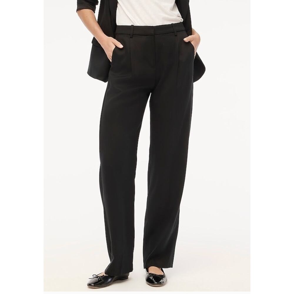 J. Crew Wide Leg Pleated Twill Trouser Pants Black Business Casual Bx578 Size 14